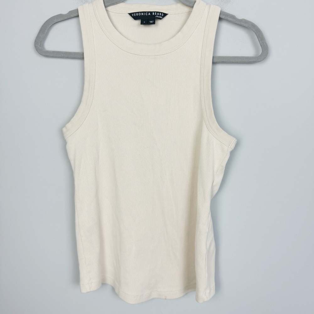 VERONICA BEARD | Beige Sleeveless Ribbed High Neck Tank Top Women’s Size Small